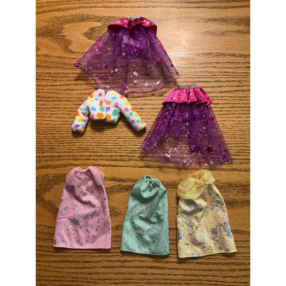 Barbie Doll Clothes 6pc Bell, Sleeping Beauty, Ariel Skirts Shimmer Pastel coat